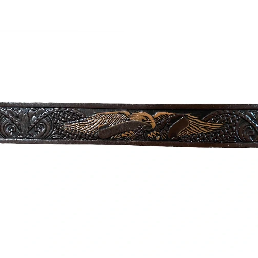 Vintage‎ Tooled Genuine Leather Belt Bald Eagle KM627 Size 46/115
